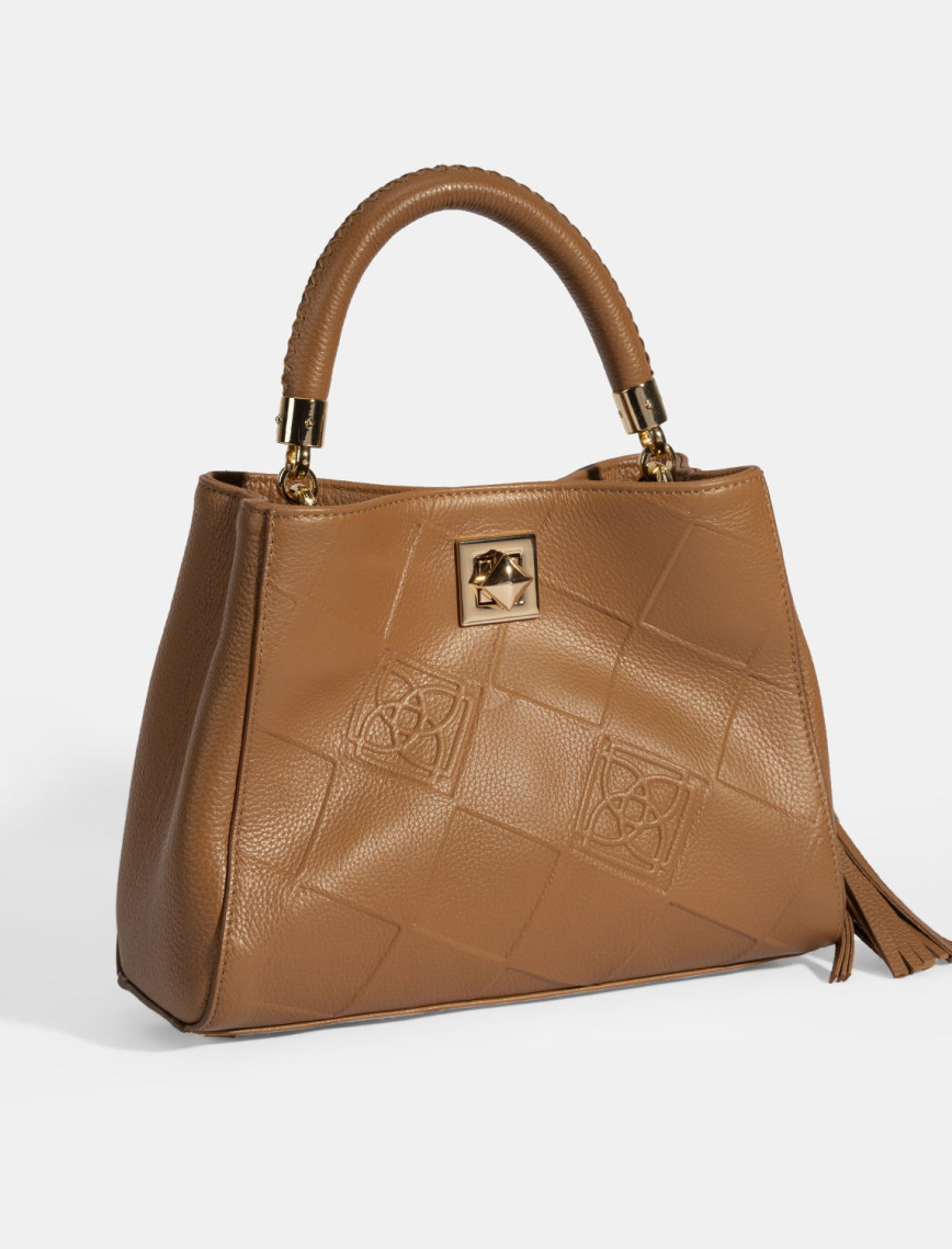 Kadın Kahve Püskül Aksesuarlı Deri El Çantası Kadın Kahve Püskül Aksesuarlı Deri El Çantası