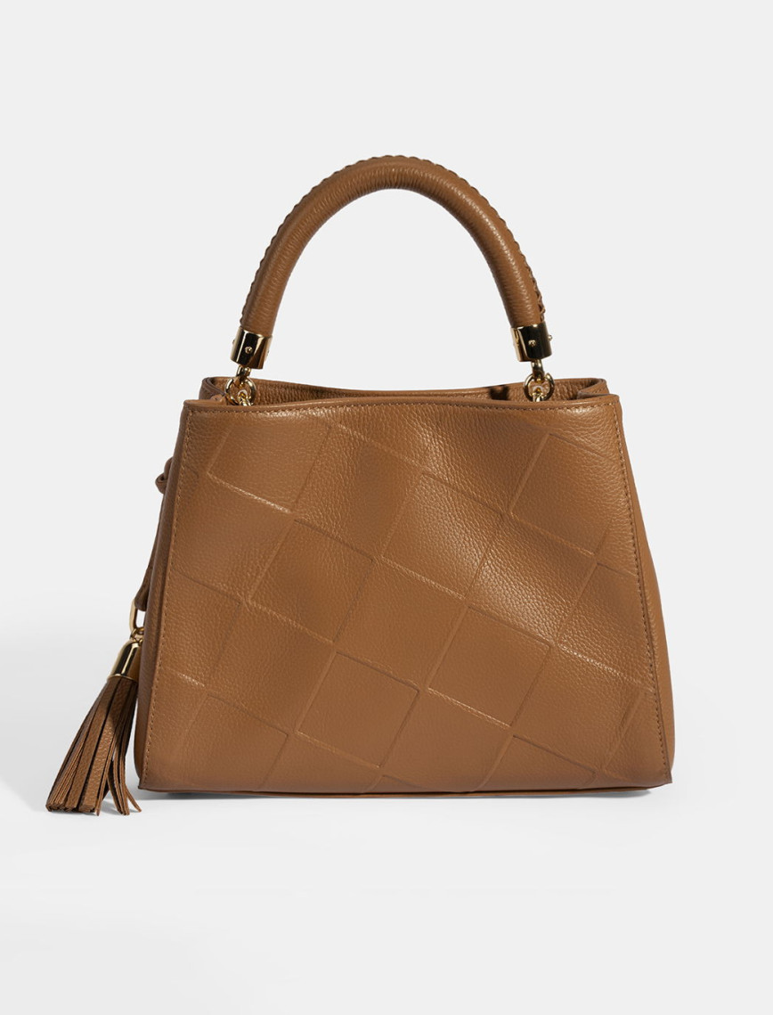 Kadın Kahve Püskül Aksesuarlı Deri El Çantası Kadın Kahve Püskül Aksesuarlı Deri El Çantası