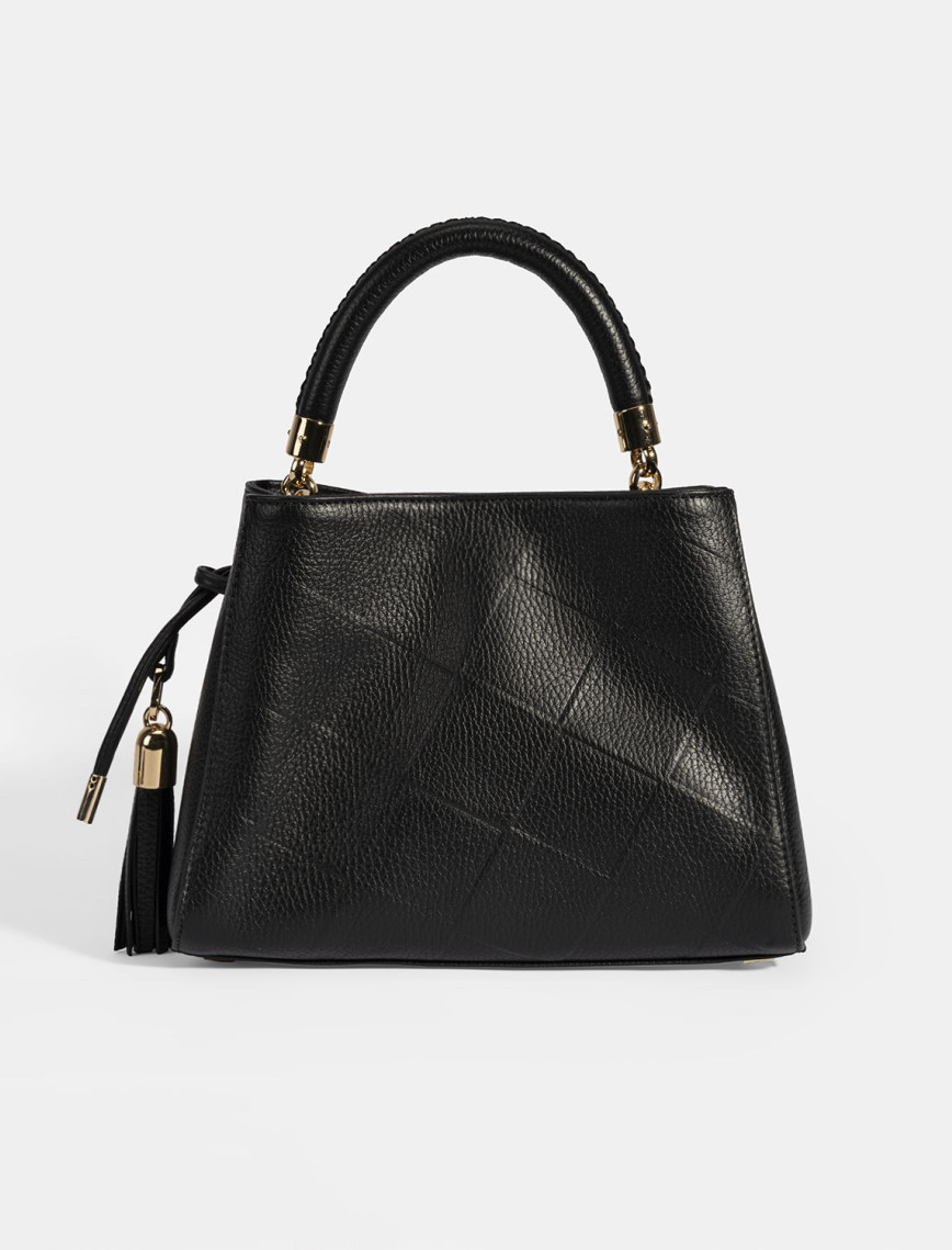 Kadın Siyah Püskül Aksesuarlı Deri El Çantası Kadın Siyah Püskül Aksesuarlı Deri El Çantası