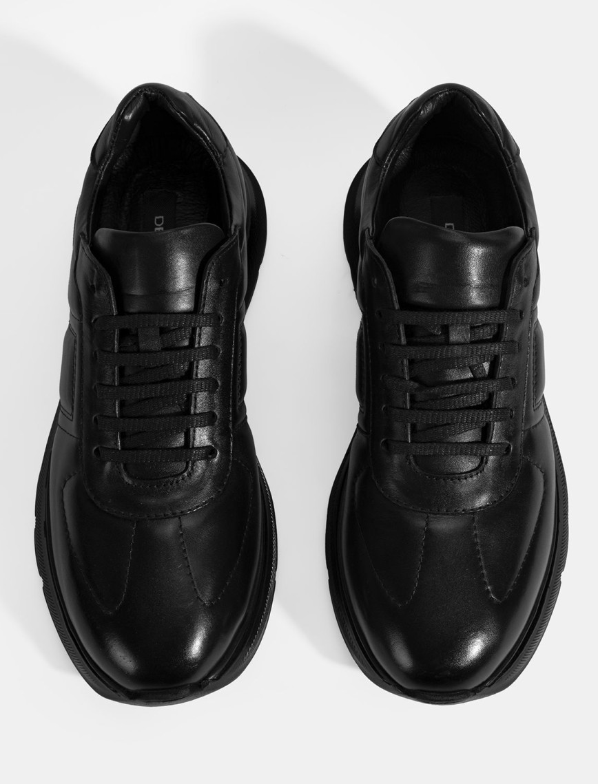 Erkek Siyah Bağcıklı Deri Spor Ayakkabı Erkek Siyah Bağcıklı Deri Spor Ayakkabı