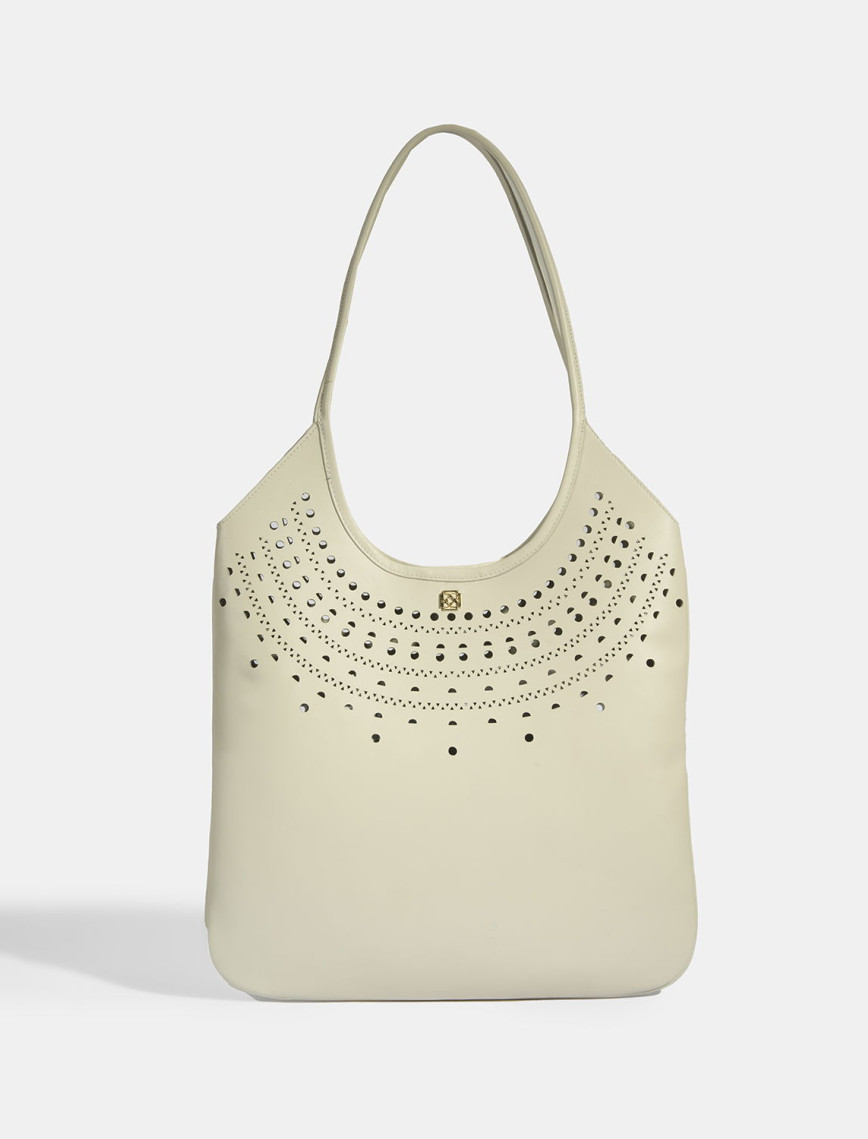 Kadın Beyaz Perforeli Süet Omuz Çantası Kadın Beyaz Perforeli Süet Omuz Çantası