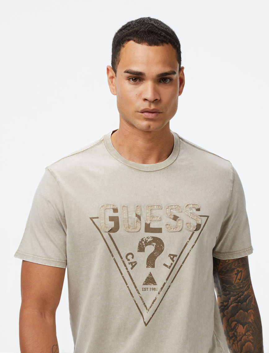 Guess Embroid Regular Fit Erkek Gri T-Shirt