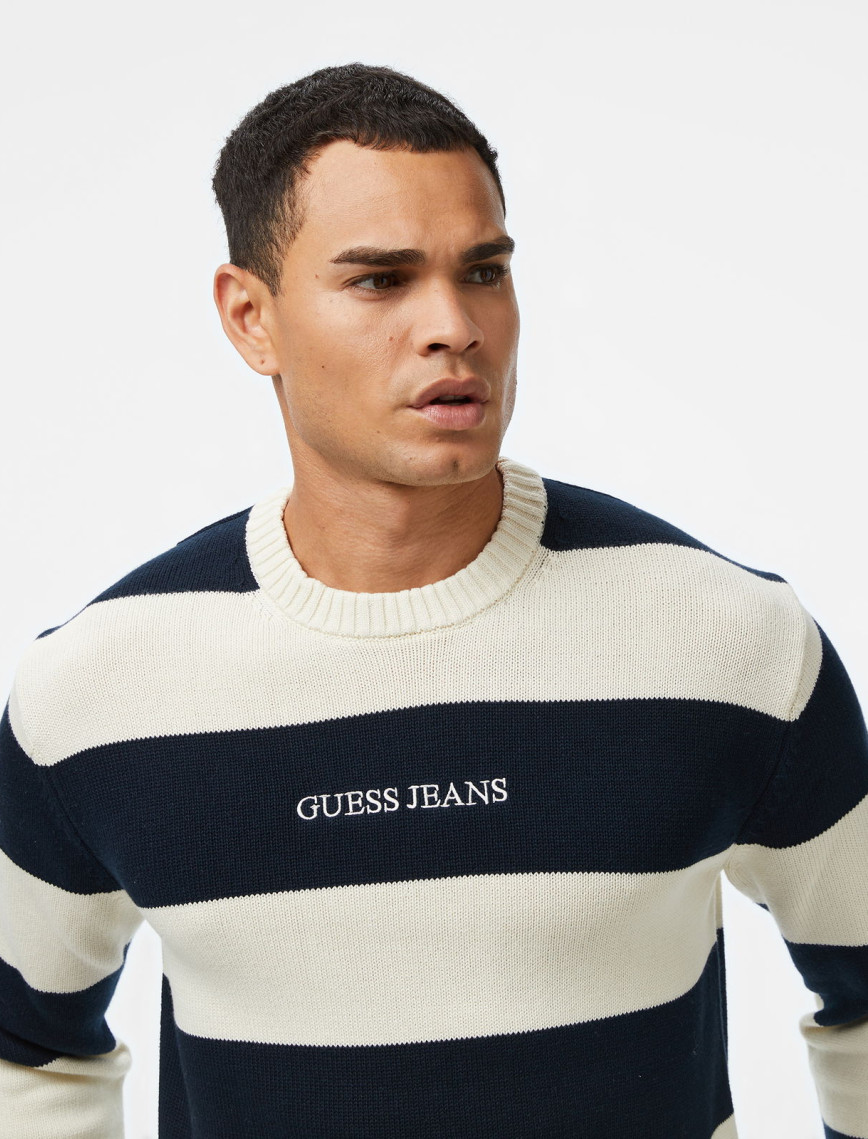 Guess Çizgili Nakış İşlemeli Erkek Bej Triko Guess Çizgili Nakış İşlemeli Erkek Bej Triko