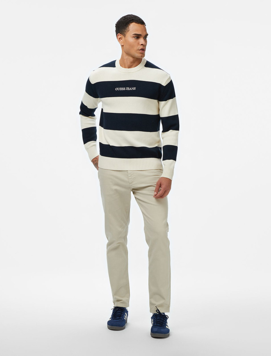 Guess Çizgili Nakış İşlemeli Erkek Bej Triko Guess Çizgili Nakış İşlemeli Erkek Bej Triko