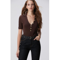 Network Kadın Acı Kahve Düğme Detaylı Kazak Network Kadın Acı Kahve Düğme Detaylı Kazak