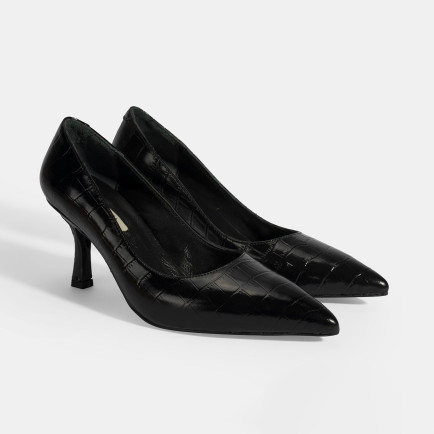 Kadın Siyah Kroko Baskılı Deri Stiletto