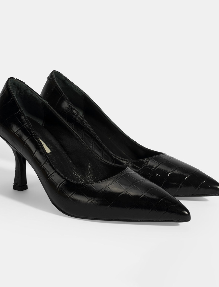 Kadın Bordo Kroko Baskılı Deri Stiletto Kadın Bordo Kroko Baskılı Deri Stiletto