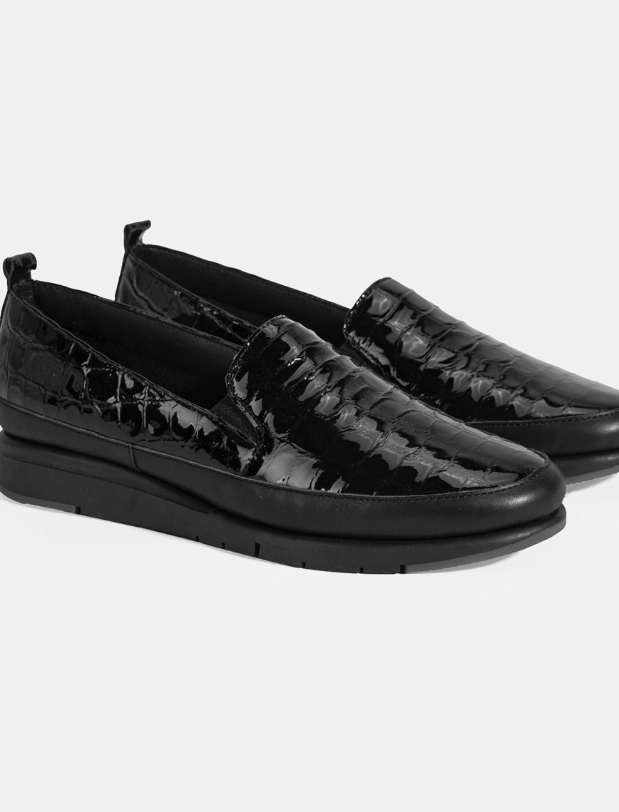 Kadın Siyah Kroko Baskılı DesaComfort Deri Ayakkabı Kadın Siyah Kroko Baskılı DesaComfort Deri Ayakkabı