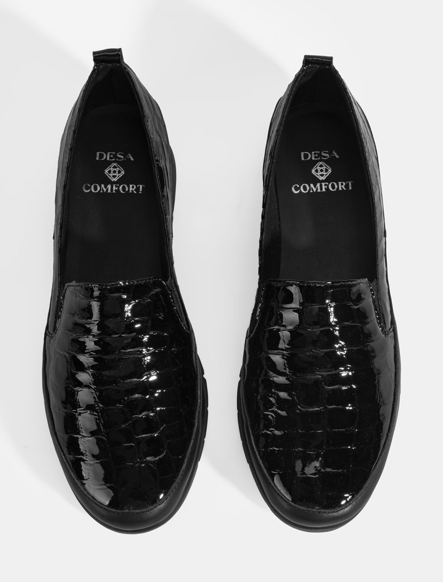 Kadın Siyah Kroko Baskılı DesaComfort Deri Ayakkabı Kadın Siyah Kroko Baskılı DesaComfort Deri Ayakkabı