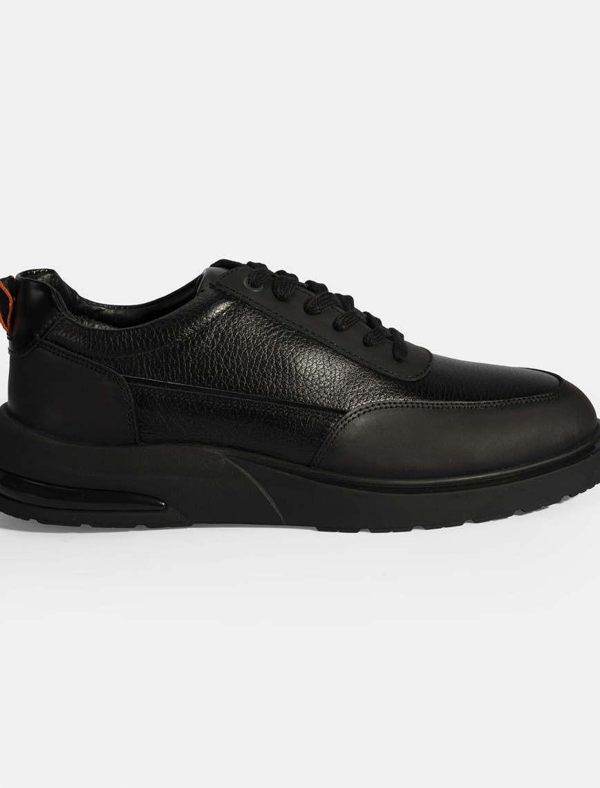 Erkek Siyah Bağcıklı Deri Günlük Ayakkabı Erkek Siyah Bağcıklı Deri Günlük Ayakkabı