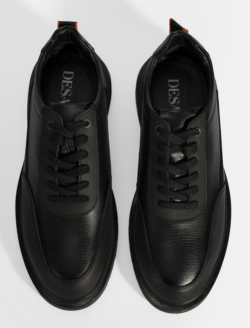 Erkek Siyah Bağcıklı Deri Günlük Ayakkabı Erkek Siyah Bağcıklı Deri Günlük Ayakkabı