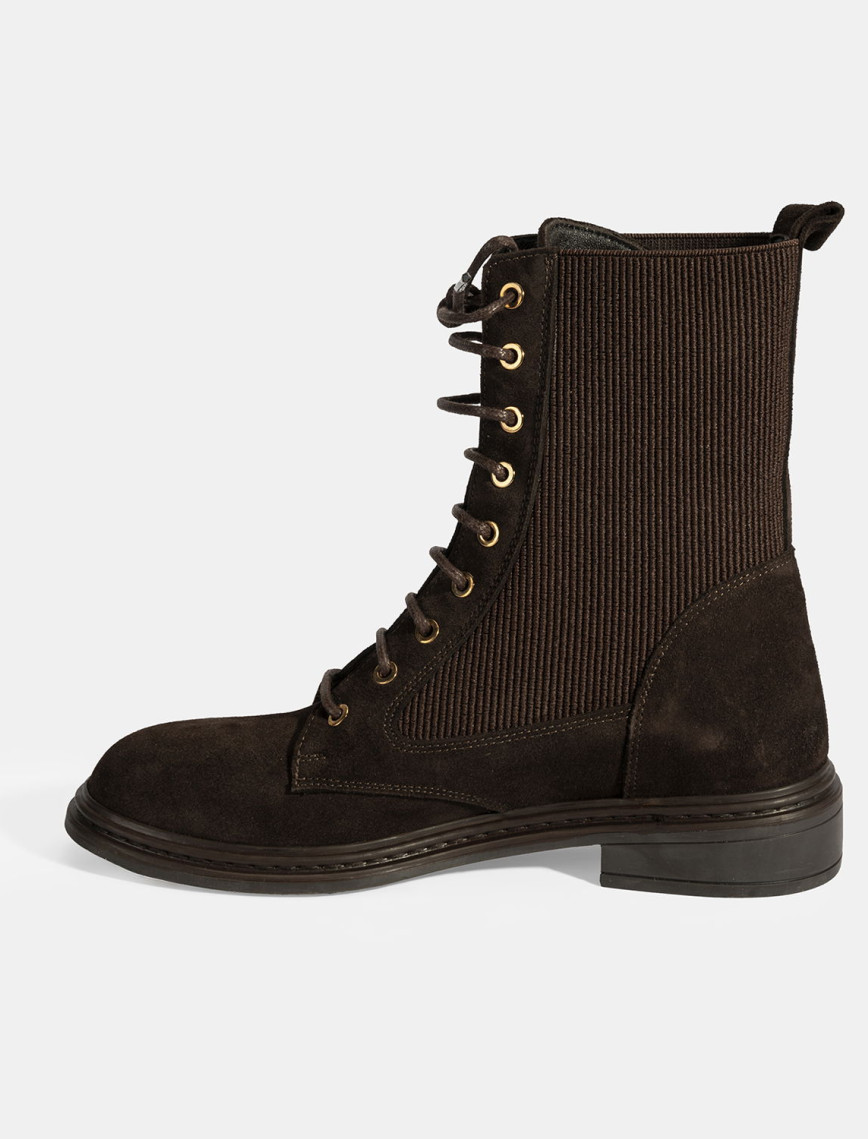 Kadın Kahve Lastik Detaylı Bağcıklı Süet Postal Bot Kadın Kahve Lastik Detaylı Bağcıklı Süet Postal Bot