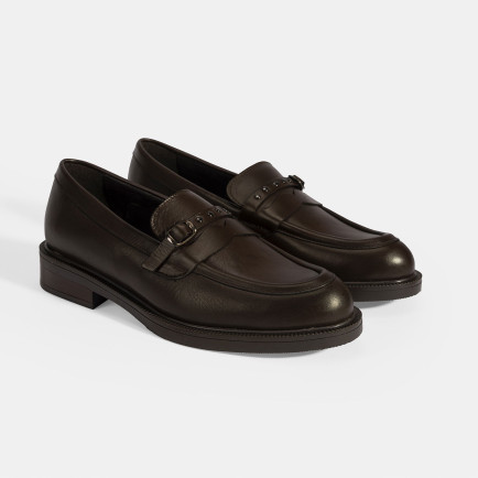 Kadın Kahve Metal Toka Detaylı Deri Loafer Kadın Kahve Metal Toka Detaylı Deri Loafer