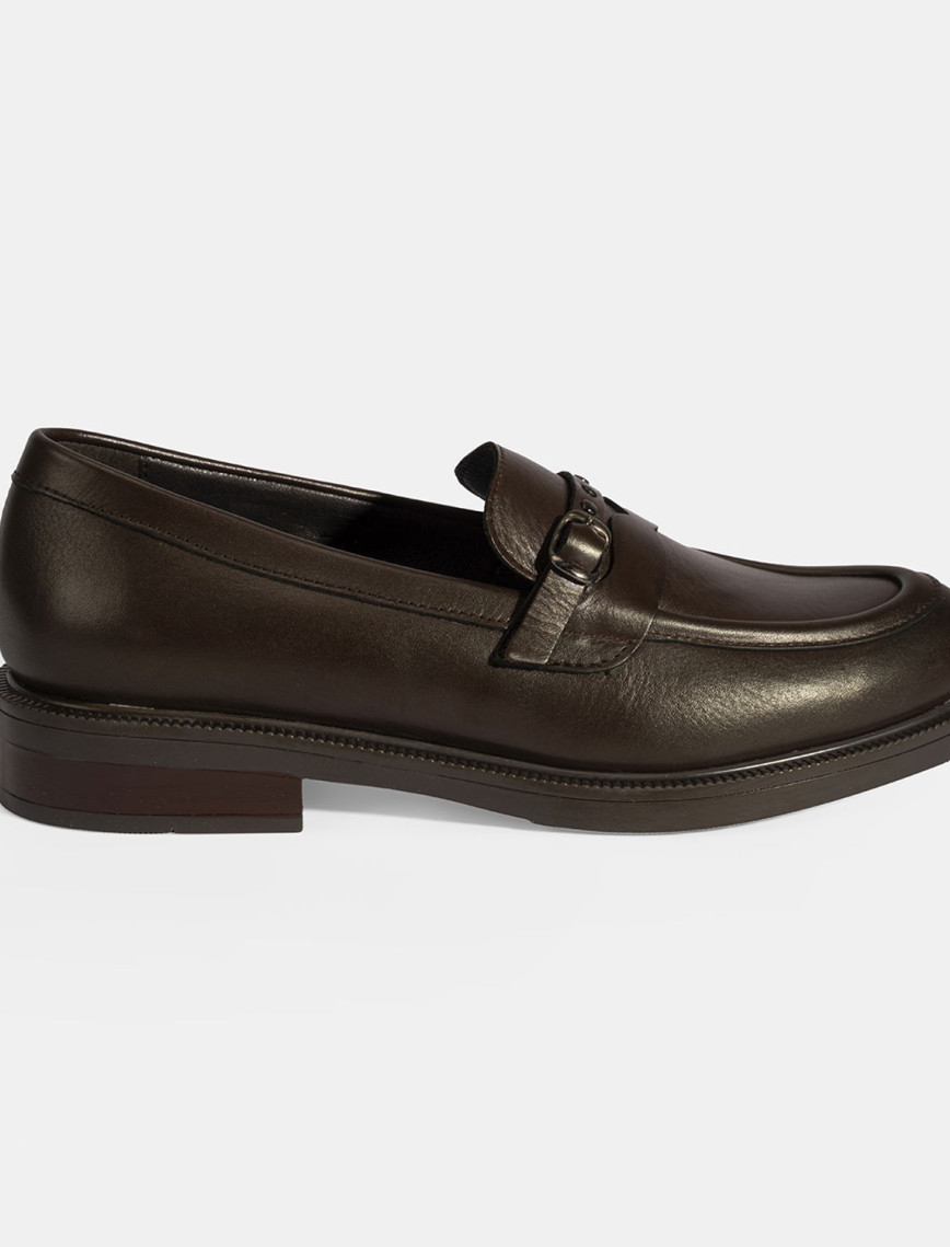 Kadın Kahve Metal Toka Detaylı Deri Loafer Kadın Kahve Metal Toka Detaylı Deri Loafer