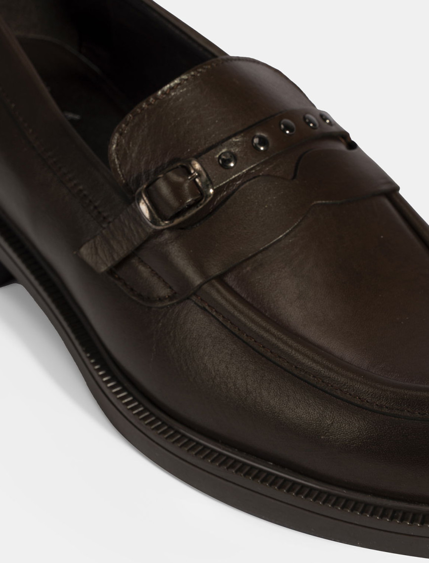 Kadın Kahve Metal Toka Detaylı Deri Loafer Kadın Kahve Metal Toka Detaylı Deri Loafer