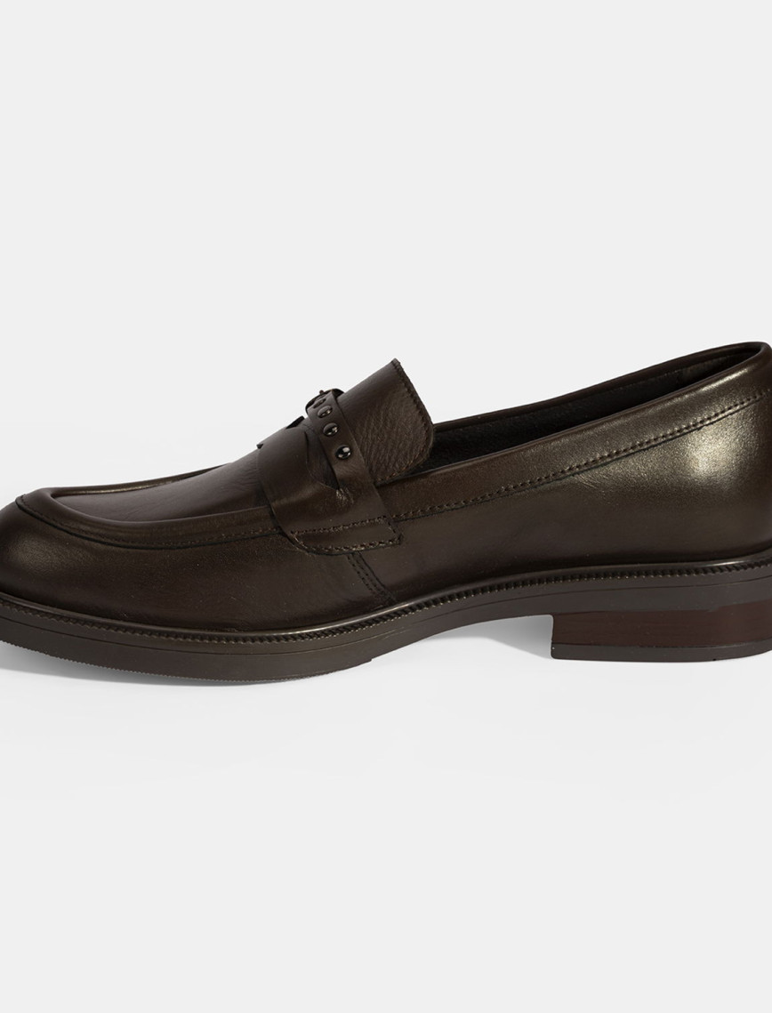 Kadın Kahve Metal Toka Detaylı Deri Loafer Kadın Kahve Metal Toka Detaylı Deri Loafer