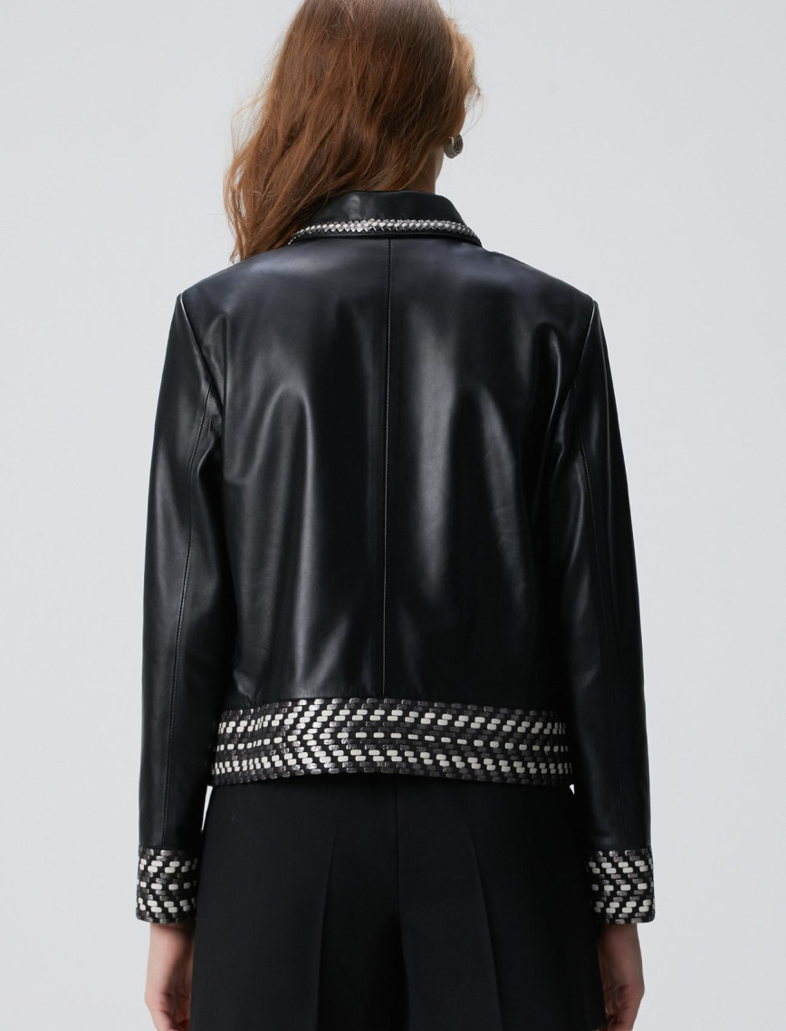 Network Kadın Siyah Kırık Beyaz Limited Örgü Detaylı Deri Mont Network Kadın Siyah Kırık Beyaz Limited Örgü Detaylı Deri Mont