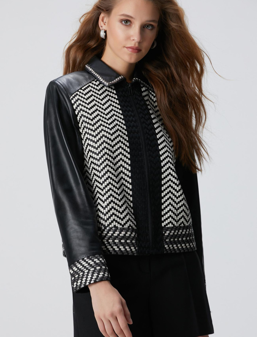 Network Kadın Siyah Kırık Beyaz Limited Örgü Detaylı Deri Mont Network Kadın Siyah Kırık Beyaz Limited Örgü Detaylı Deri Mont