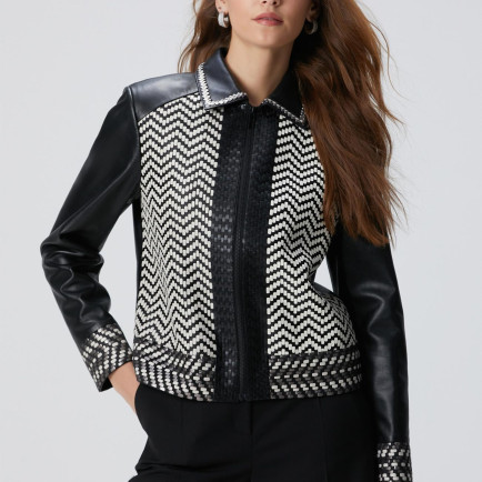 Network Kadın Siyah Kırık Beyaz Limited Örgü Detaylı Deri Mont Network Kadın Siyah Kırık Beyaz Limited Örgü Detaylı Deri Mont
