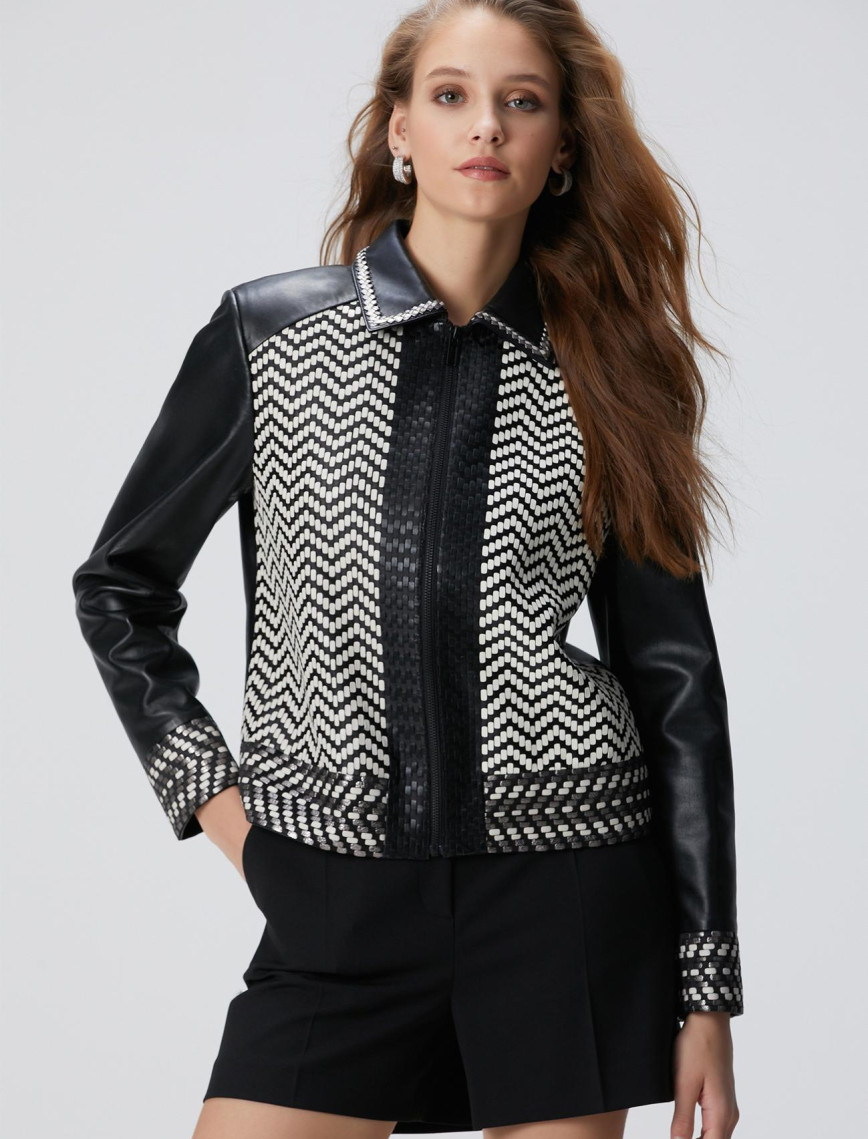 Network Kadın Siyah Kırık Beyaz Limited Örgü Detaylı Deri Mont Network Kadın Siyah Kırık Beyaz Limited Örgü Detaylı Deri Mont