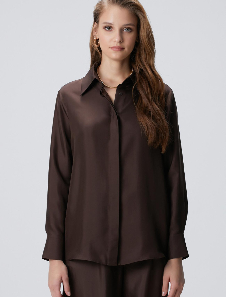 Network Kadın Limited Acı Kahve İpek Twill Gömlek Network Kadın Limited Acı Kahve İpek Twill Gömlek