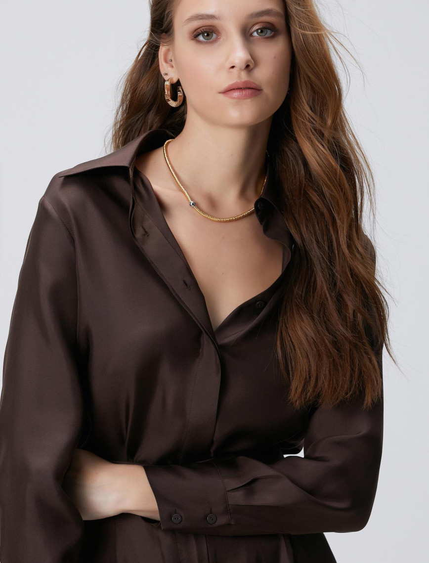 Network Kadın Limited Acı Kahve İpek Twill Gömlek Network Kadın Limited Acı Kahve İpek Twill Gömlek