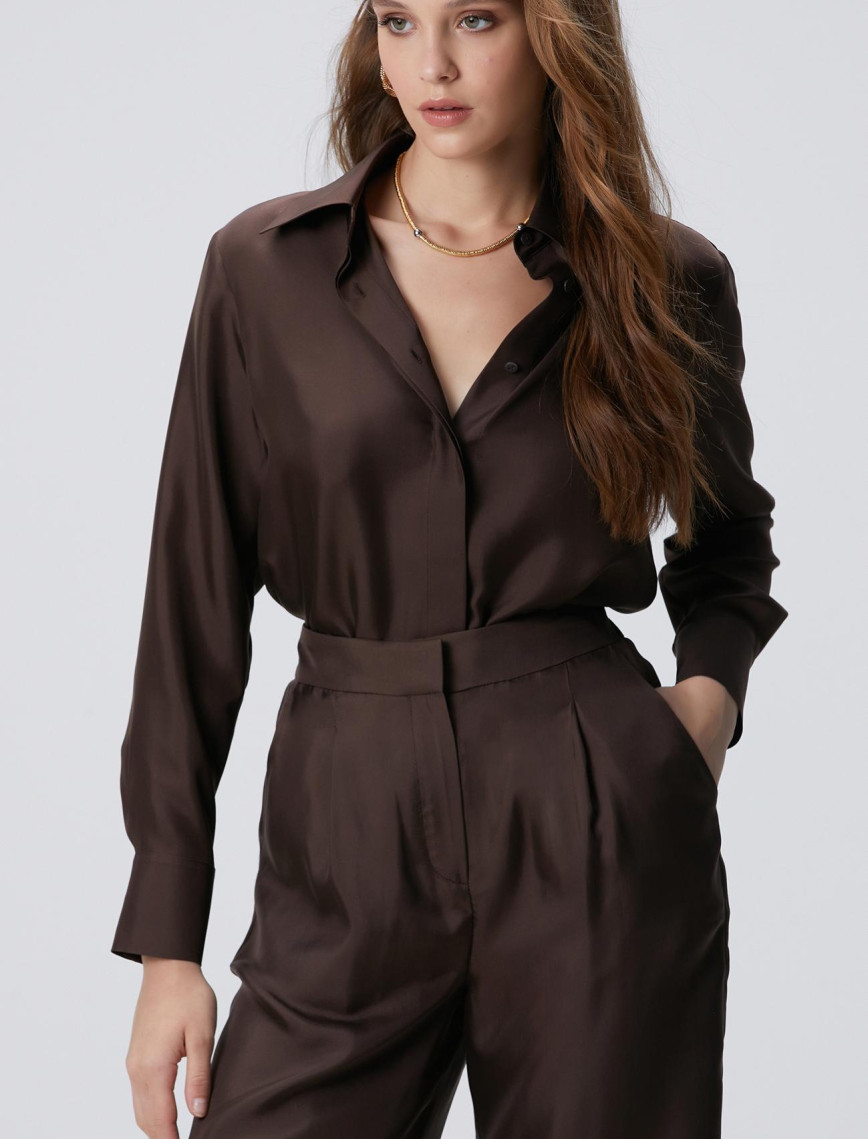 Network Kadın Limited Acı Kahve İpek Twill Gömlek Network Kadın Limited Acı Kahve İpek Twill Gömlek