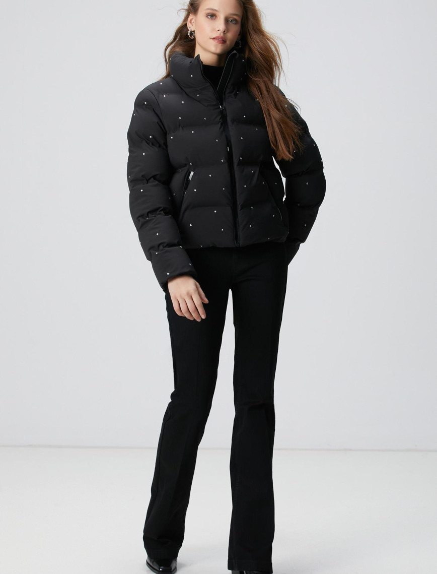 Network Kadın Siyah Taşlı Puffer Mont Network Kadın Siyah Taşlı Puffer Mont