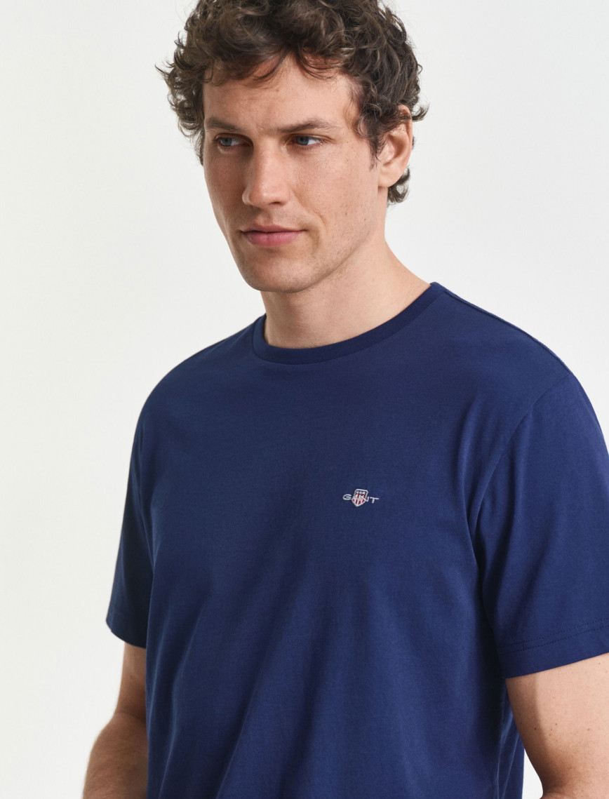 GANT Erkek Mavi Regular Fit Bisiklet Yaka T-Shirt