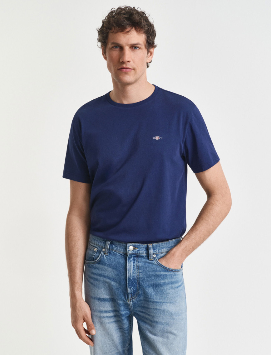 GANT Erkek Mavi Regular Fit Bisiklet Yaka T-Shirt