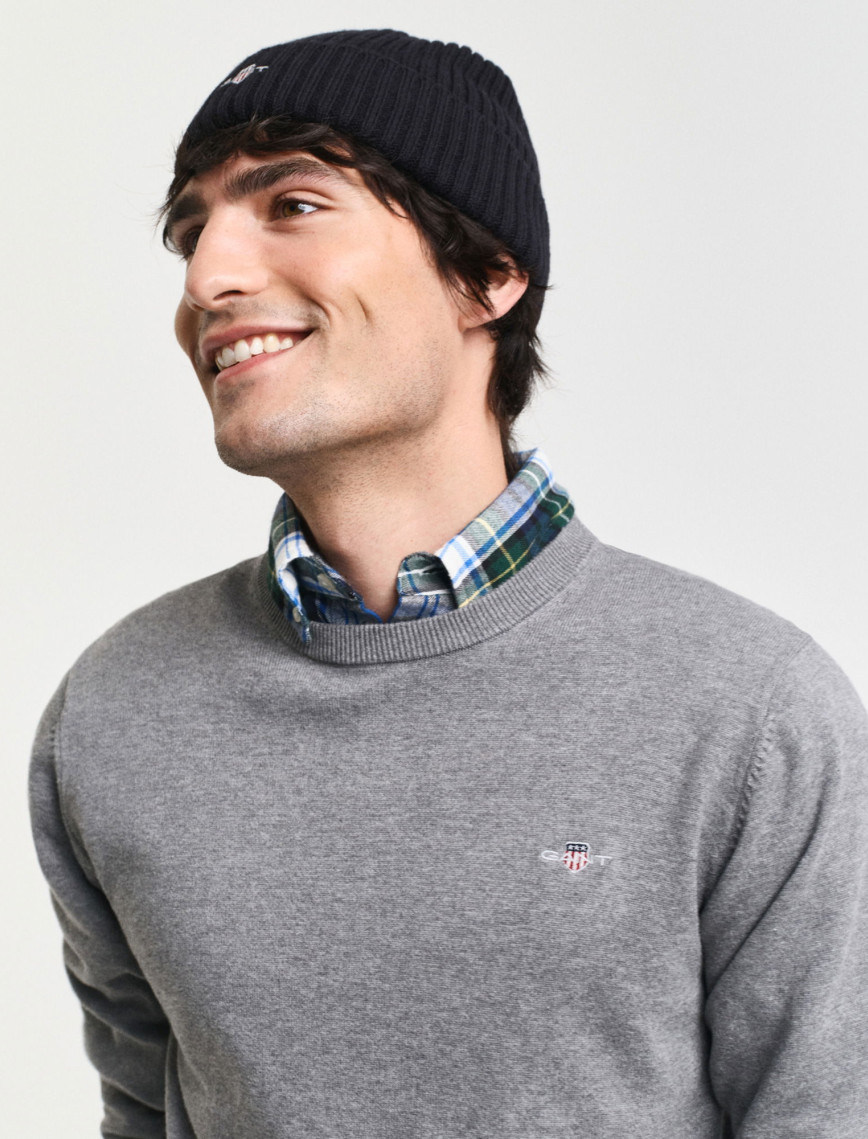 GANT Erkek Gri Regular Fit Bisiklet Yaka Kazak GANT Erkek Gri Regular Fit Bisiklet Yaka Kazak