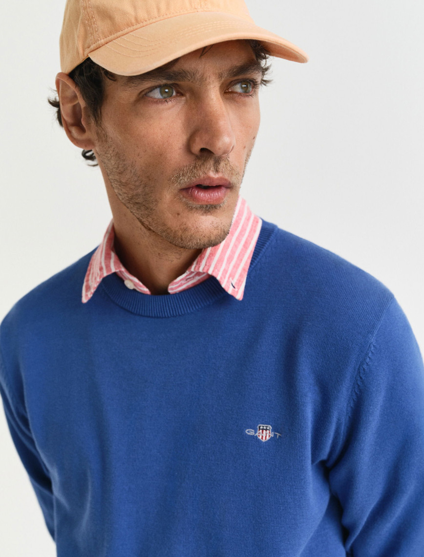 GANT Erkek Mavi Regular Fit Bisiklet Yaka Kazak GANT Erkek Mavi Regular Fit Bisiklet Yaka Kazak