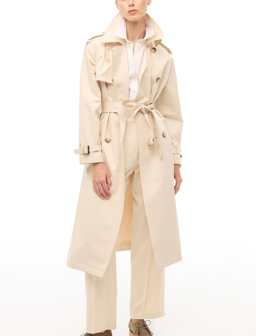 %100 Pamuk Bej Diz Altı Trençkot %100 Pamuk Bej Diz Altı Trençkot