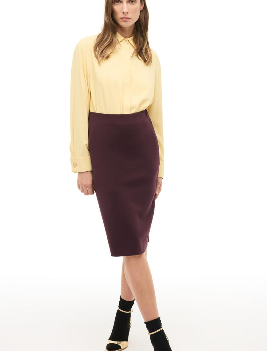 Bordo Yüksek Bel Diz Boy Triko Etek Bordo Yüksek Bel Diz Boy Triko Etek