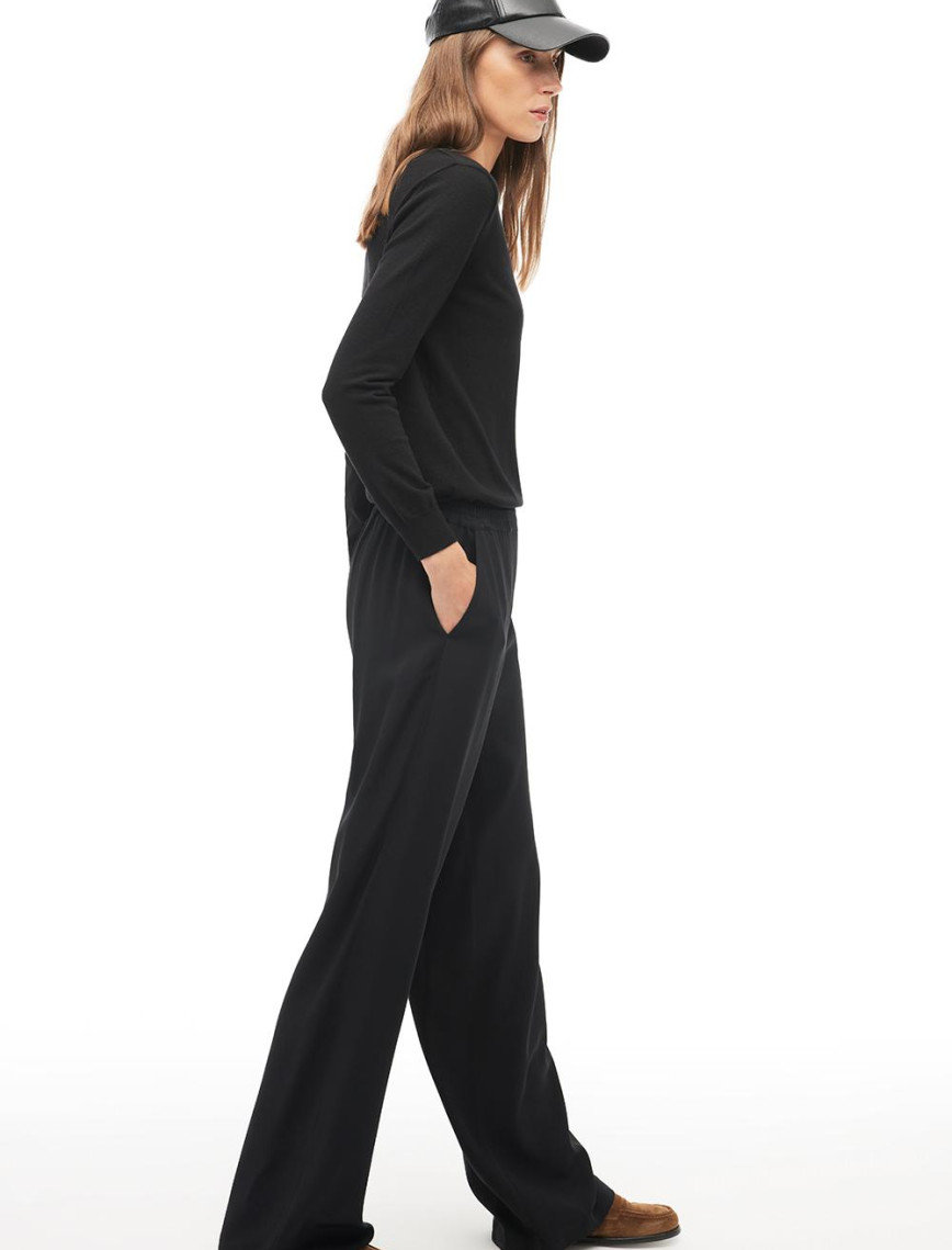 Siyah Yüksek Bel Geniş Paça Pantolon