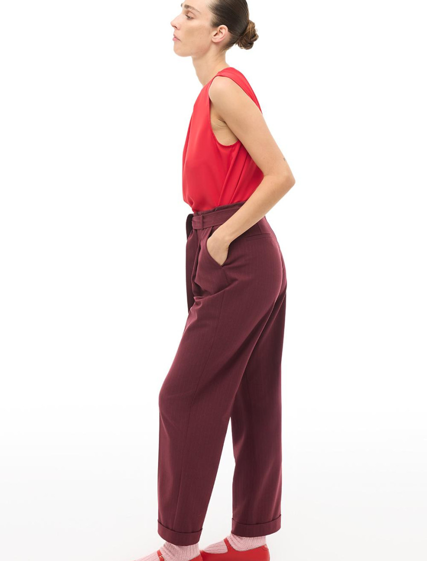 Bordo Yüksel Bel Boru Paça Pantolon Bordo Yüksel Bel Boru Paça Pantolon