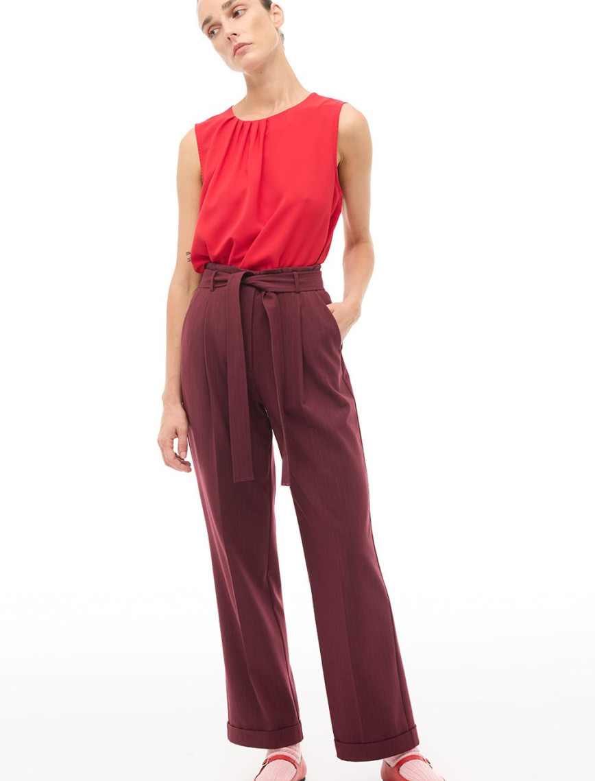 Bordo Yüksel Bel Boru Paça Pantolon Bordo Yüksel Bel Boru Paça Pantolon