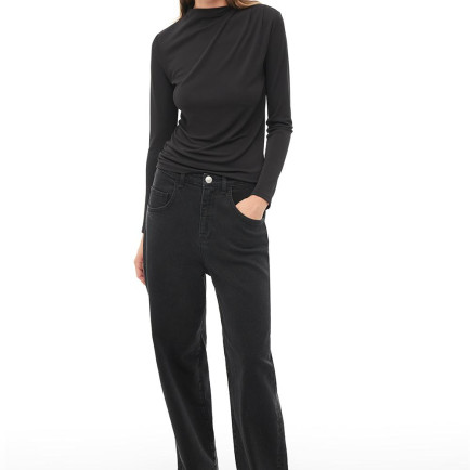 Siyah Balıkçı Yaka Slim Fit Bluz Siyah Balıkçı Yaka Slim Fit Bluz