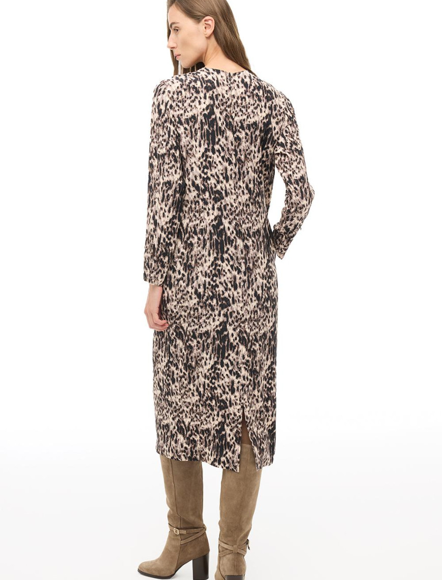 Kahverengi Bisiklet Yaka Leopar Midi Elbise Kahverengi Bisiklet Yaka Leopar Midi Elbise