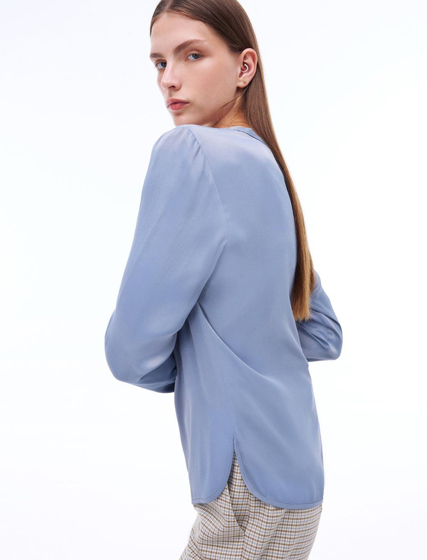 Safira Rahat Kalıp Standart Boy Takma Kol Bisiklet Yaka Gri Bluz Safira Rahat Kalıp Standart Boy Takma Kol Bisiklet Yaka Gri Bluz