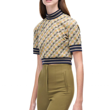 Alcors Slim Fit Geometrik Desen Crop Boy Takma Kol Bisiklet Yaka Yesıl Bluz Alcors Slim Fit Geometrik Desen Crop Boy Takma Kol Bisiklet Yaka Yesıl Bluz