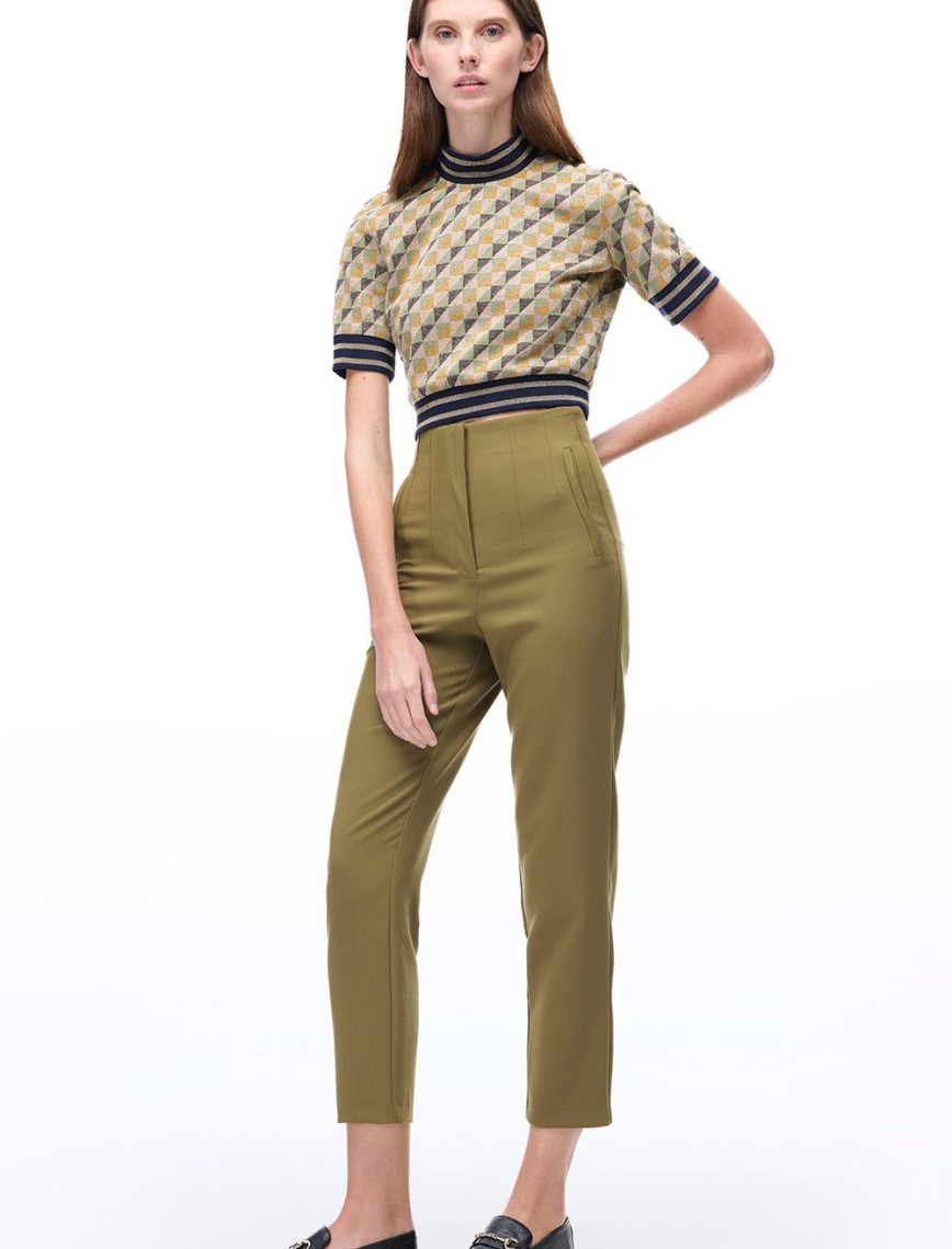 Alcors Slim Fit Geometrik Desen Crop Boy Takma Kol Bisiklet Yaka Yesıl Bluz Alcors Slim Fit Geometrik Desen Crop Boy Takma Kol Bisiklet Yaka Yesıl Bluz