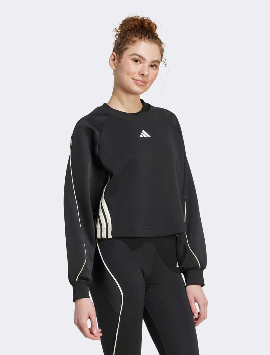 adidas Stadium 3 Stripes Bisiklet Yaka Kadın Siyah Sweatshirt