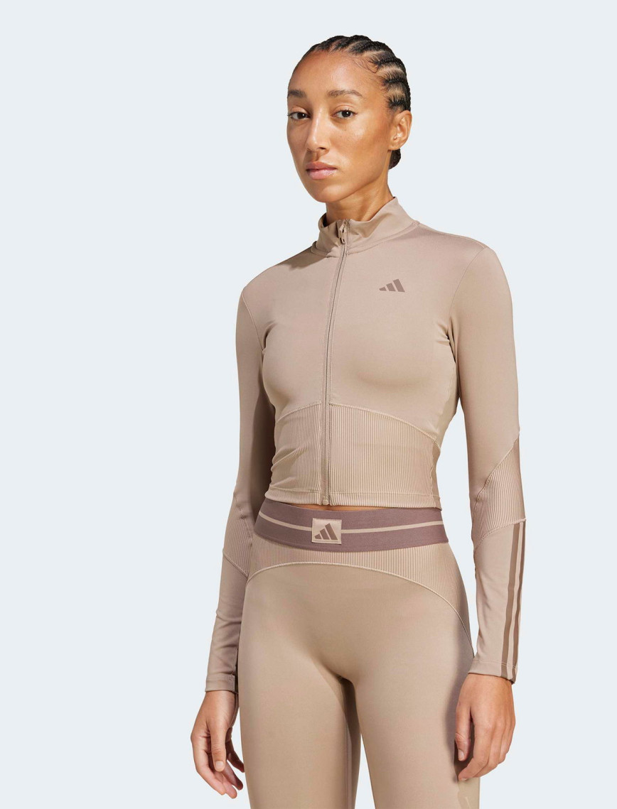 adidas Hyperglam Rib Zip Thru Kadın Kahverengi Antrenman Eşofman Üstü adidas Hyperglam Rib Zip Thru Kadın Kahverengi Antrenman Eşofman Üstü