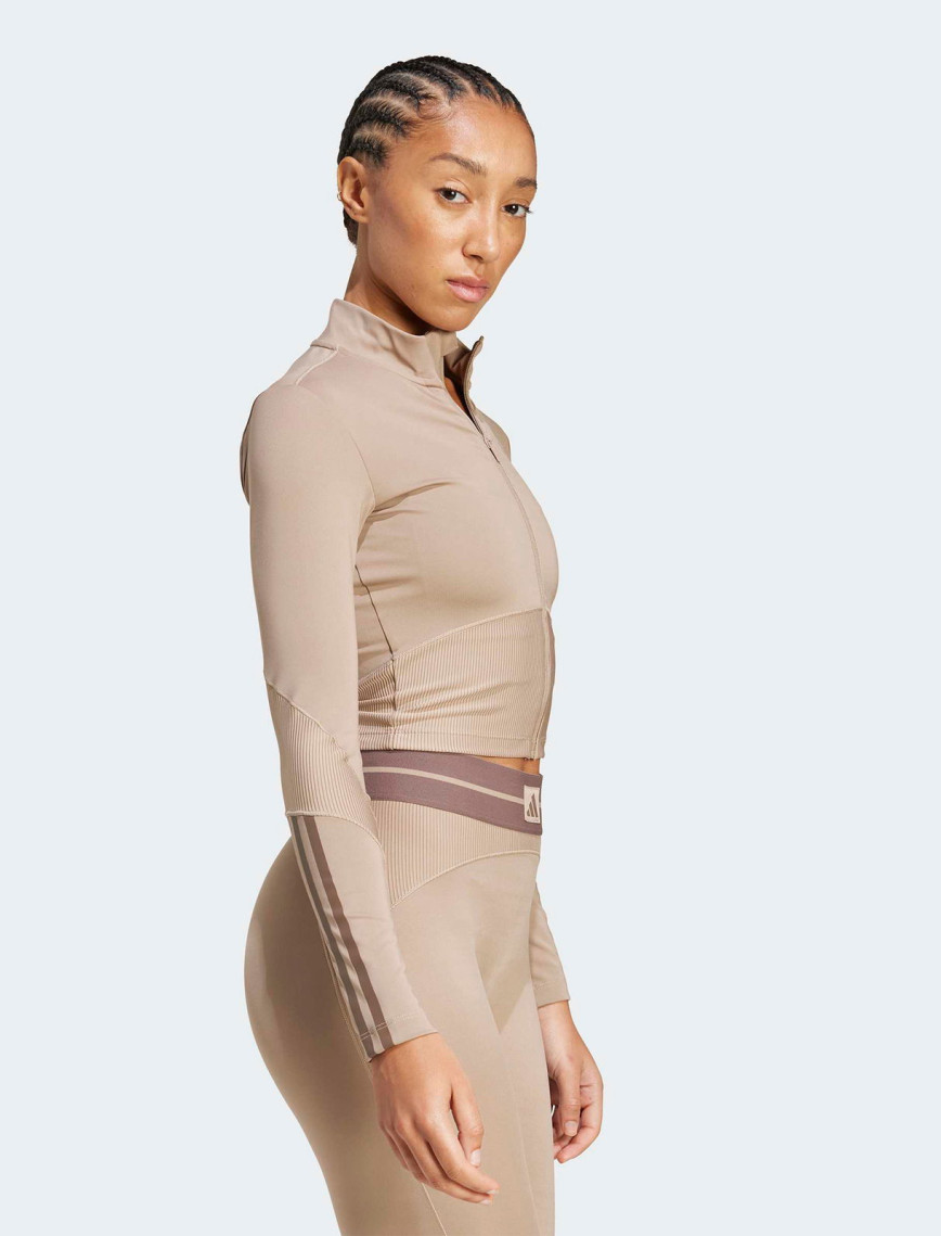 adidas Hyperglam Rib Zip Thru Kadın Kahverengi Antrenman Eşofman Üstü adidas Hyperglam Rib Zip Thru Kadın Kahverengi Antrenman Eşofman Üstü