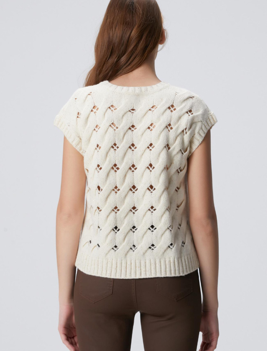 Network Kadın Kırık Beyaz Yün Karışımlı Saç Örgü Kazak Network Kadın Kırık Beyaz Yün Karışımlı Saç Örgü Kazak