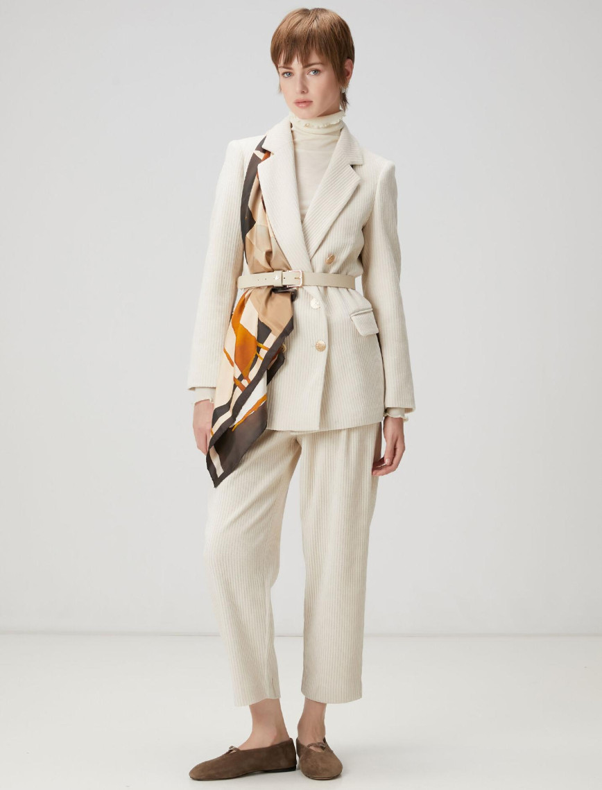 Beymen Club Kadın Ekru Fitilli Havuç Pantolon Beymen Club Kadın Ekru Fitilli Havuç Pantolon