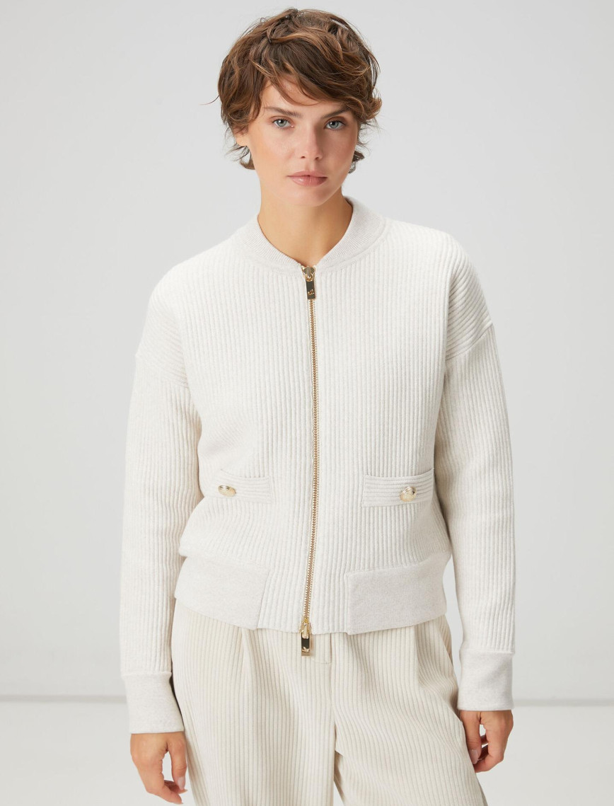 Beymen Club Kadın Açık Bej Ottoman Dokulu Yün Bomber Ceket Beymen Club Kadın Açık Bej Ottoman Dokulu Yün Bomber Ceket