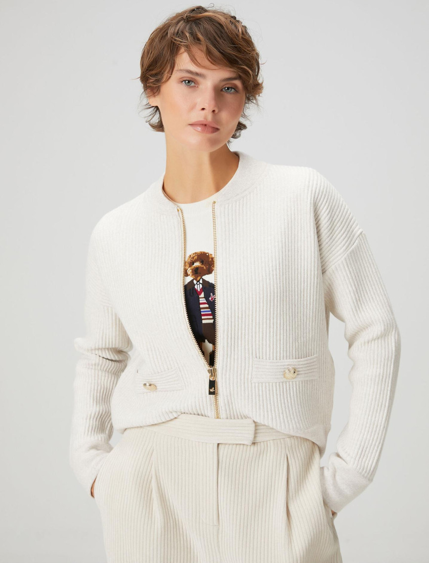 Beymen Club Kadın Açık Bej Ottoman Dokulu Yün Bomber Ceket Beymen Club Kadın Açık Bej Ottoman Dokulu Yün Bomber Ceket