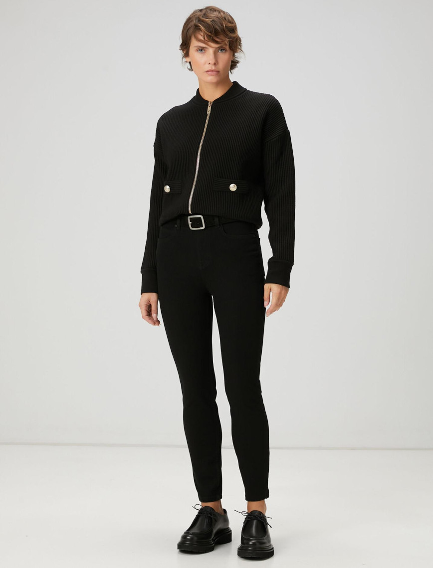 Beymen Club Kadın Siyah Ottoman Dokulu Yün Bomber Ceket Beymen Club Kadın Siyah Ottoman Dokulu Yün Bomber Ceket